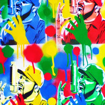 painting of ice cube,ice cube v warhol,stencils & spraypaints on