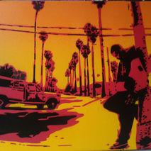 sunrise in los angeles stencil art painting on canvas,spraypaint