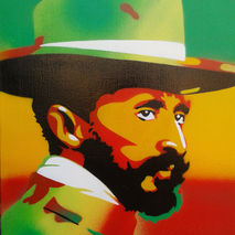 Haile  Selassie stencil art original painting, canvas,custom,mad