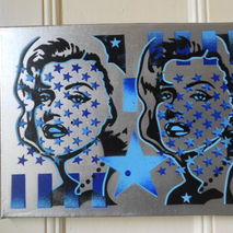 painting of marilyn monroe on canvas,stars & stripes,stencils an