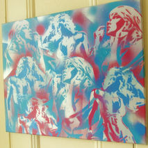 painting of 2 women on canvas,stencils & spraypaints,abstract,po