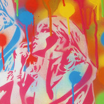 tastes like candy,abstract stencil art painting on canvas,rainbo