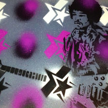 painting of jimi hendrix,star spangled,stencils & spraypaints on