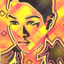 abstract painting of asian woman on canvas,urban,street art,pop