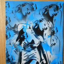 saint & sinner blue,stencilart painting on wood,design,pattern,b