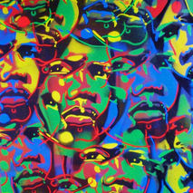 large abstract painting of african faces on canvas,carnival,trib