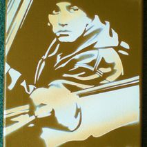 eminem painting in gold,stencils and spray paints, custom, hip h