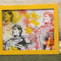 superman framed painting,yellow,stencil art,superheros,dc comics