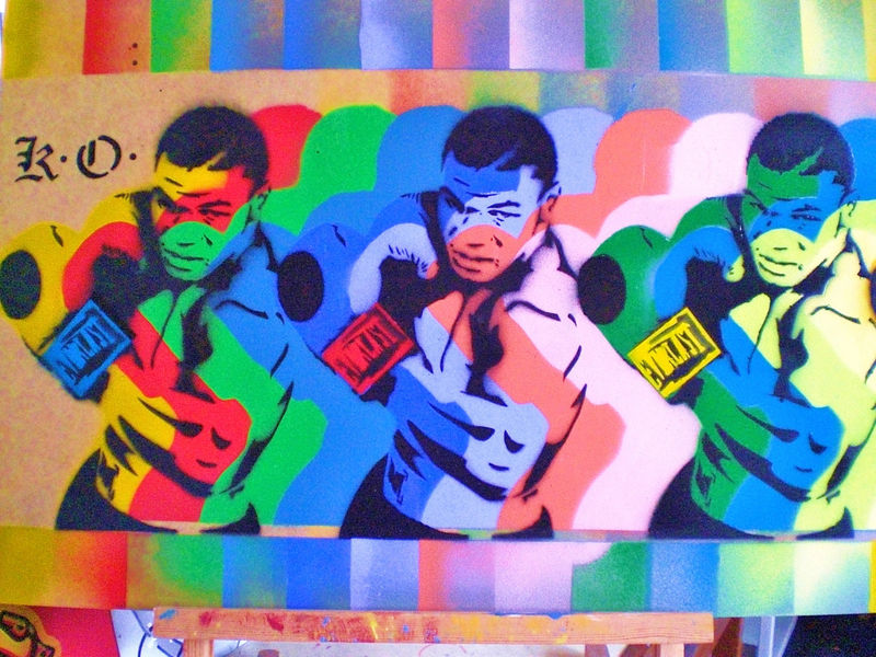 mike tyson painting,its a knock out,stencil art on wood,spray pa