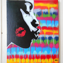 african woman custom painting kiss under the rainbow,stencil art