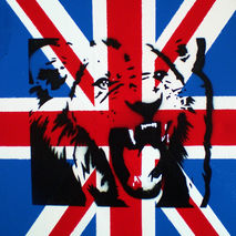 Lion  & union jack stencil art painting on canvas, flag, great B