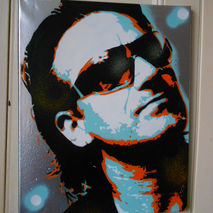 bono custom painting, stencils & spraypaints on canvas,U2,music,