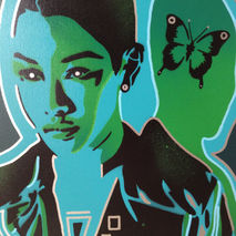 androids & butterflies1 painting  canvas,asian,insect,sci fi,gre