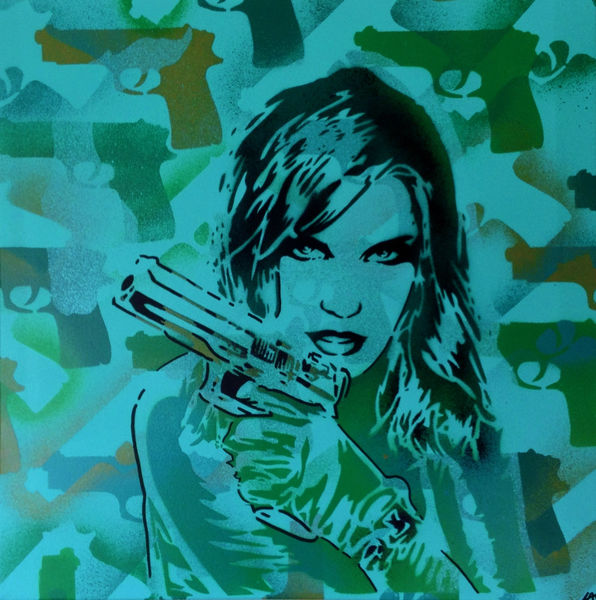 girl with gun stencil