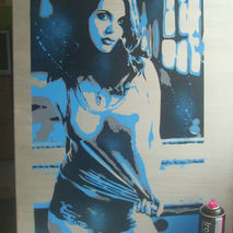 blue & silver girl custom stencil art painting,graffitti canvas