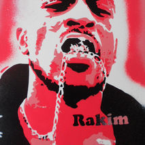 painting on card of Rakim,stencils & spraypaints,hip hop art,rap