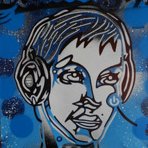 stencils & illustration of dj in head phones, limelight blues,st