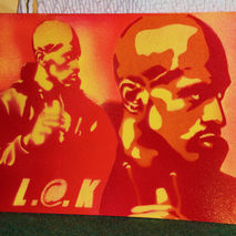 painting on paper of rakim by day,stencil art,graffiti art,hip h