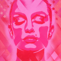 painting of models face,stencils & spraypaints on canvas,skin de