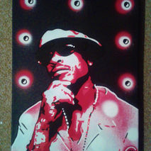 painting of guru from gangstarr, stencils & spray paints on canv