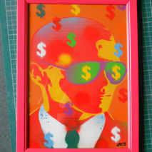 framed painting of man with sunglasses,stencils & spraypaints on