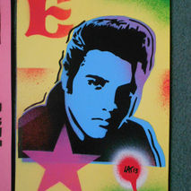 framed painting of elvis presley on card,stencils & spraypaints,