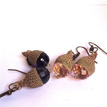 Little real acorn capped beaded earrings, acorn earrings