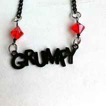 Grumpy name plate necklace in red and black