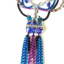 Purple, blue, black scalloped colored chain fringe necklace
