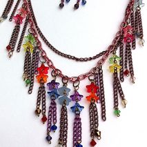 rainbow floral fringe bib style necklace