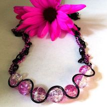 Purple and clear crackle glass squiggle necklace