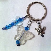 butterfly keychain with aqua blue crystals ,key ring ,purse pull