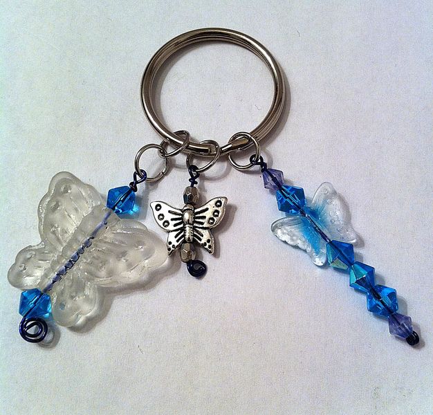 butterfly keychain with aqua blue crystals ,key ring ,purse pull ...