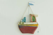 Ceramic fishing boat, wall decor ceramic boat