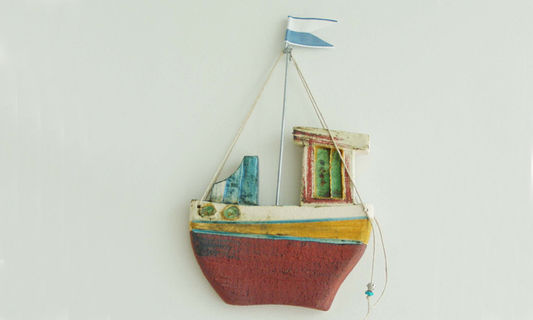 Ceramic fishing boat, wall decor ceramic boat - ArktosArt - PinkLion