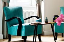 Restored turquoise art deco armchair from 1950's