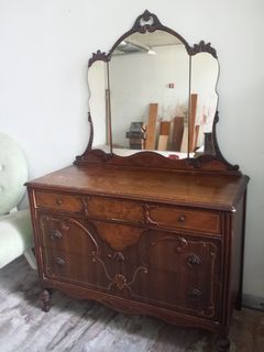 Antique Art Deco Waterfall Dresser With Mirror Brielity Pinklion