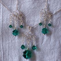 Celtic Wirework Earring and Pendant Set in Emerald