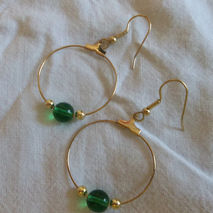 green glass & gold earrings