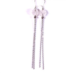 Bead Ball Long Chain Earrings Festoon Crystal Clear Silver ...