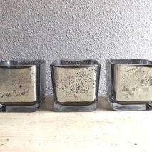 Set of Square Mercury Glass Vases - 3 Geometric Mercury Glass Ca