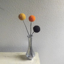 3 Medium Felt Ball Flowers in Fall Colors - Black Orange Yellow