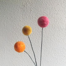 3 Medium Felt Ball Flowers in Autumn Colors - Red Orange Yellow