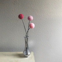 3 Medium Pink and Red Felt Ball Flowers - Pink and Red Wool Faux