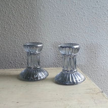 Pair of Small Mercury Glass Candlestick Holders - Silver Mercury