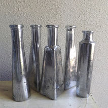 Group of 5 Mercury Glass Bud Vases -  5 Small Silver Geometric B