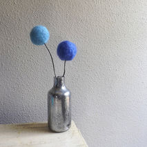 2 Large Blue Felt Ball Flowers - Shades of BlueWool Faux Flowers