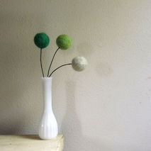 3 Large Green Felt Ball Flowers - Shades of Green Wool Faux Flow