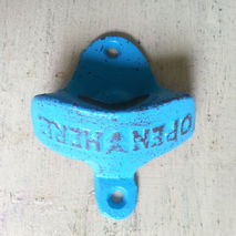 Bottle Opener - Wall Mounted - Aqua, Turquoise Colored Cast Iron