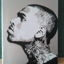 Chris Brown Silver painting,stencils,spray paints on canvas,musi